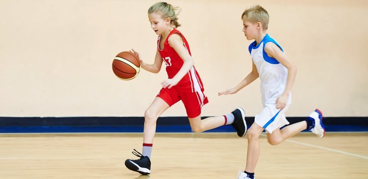 Girl,And,Boy,Athlete,In,Sport,Uniform,Playing,Basketball